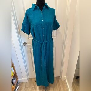 NWT Michael Stars double gauze Allen maxi shirt dress in lagoon - S